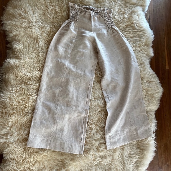 Wrap London linen smocked side wide leg pants size 2/4 - Picture 2 of 5